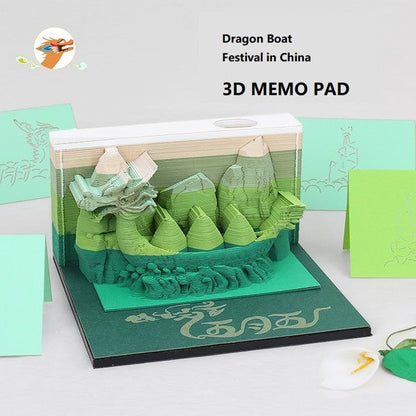 Chinese Dragon Boat Omoshiroi Block 3D Notepad