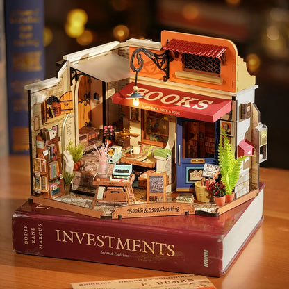 Robotime Rolife Corner Bookstore DIY Dollhouse Kit