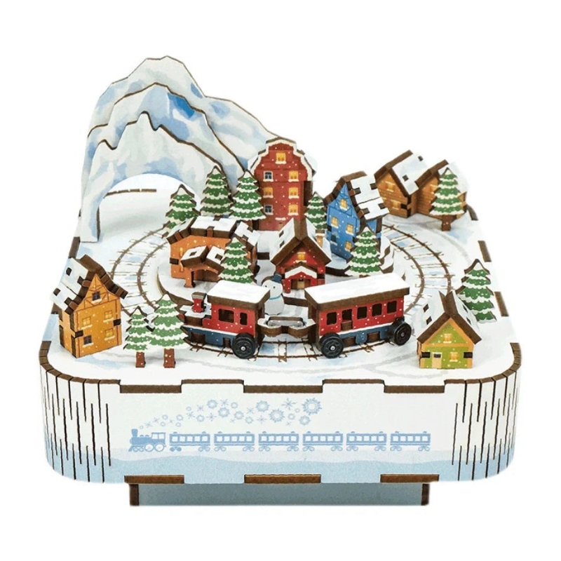 Christmas House Train Music Box DIY Dollhouse Kit