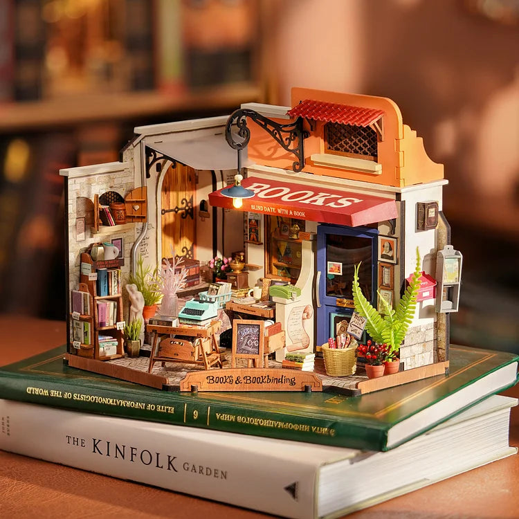 Robotime Rolife Corner Bookstore DIY Dollhouse Kit