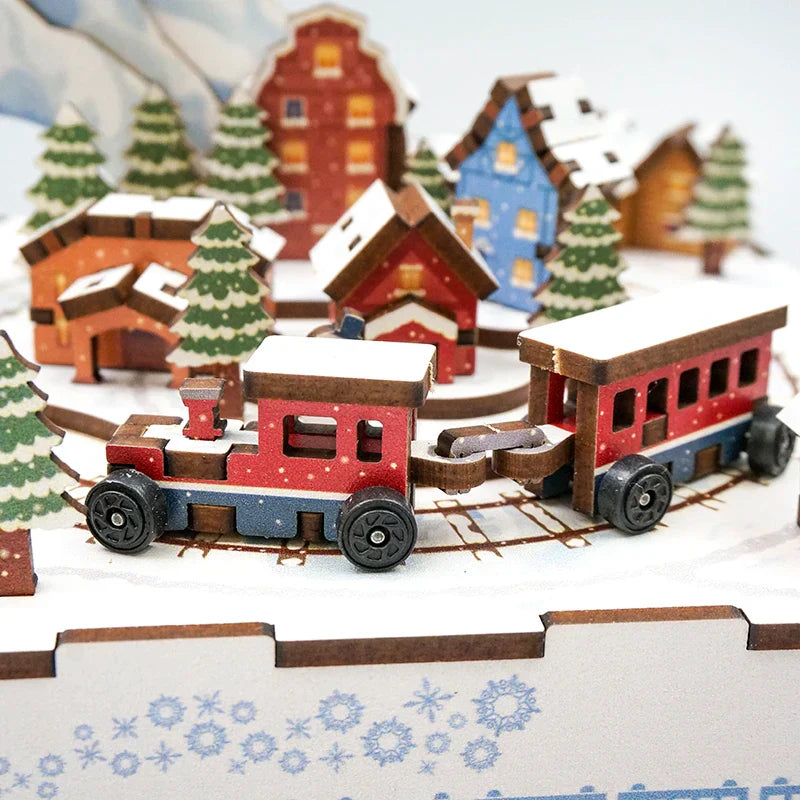 DIY Wooden Christmas House Train Music Box - Mycutebee