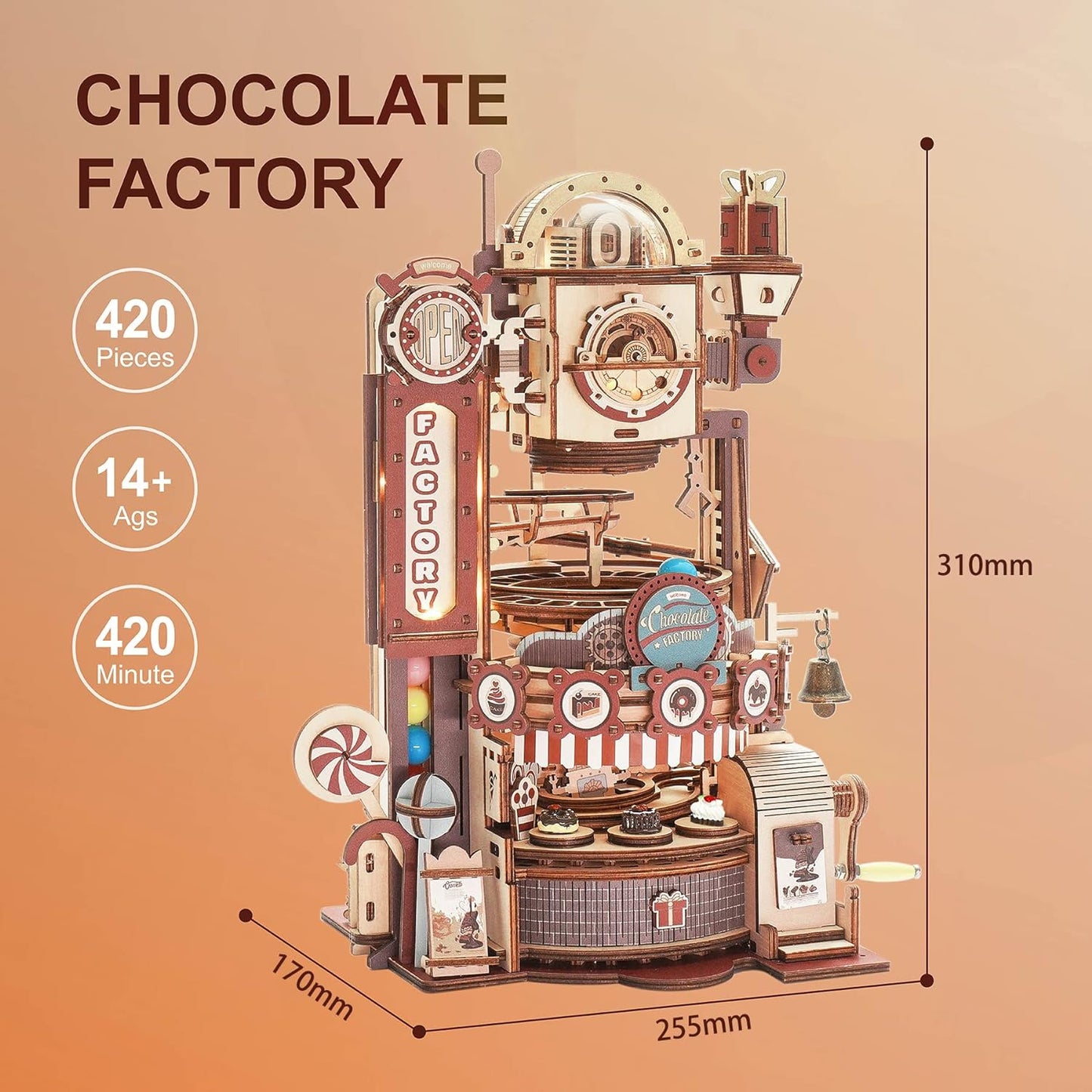 ROKR Chocolate Factory Marble Run 3D Wooden Puzzle