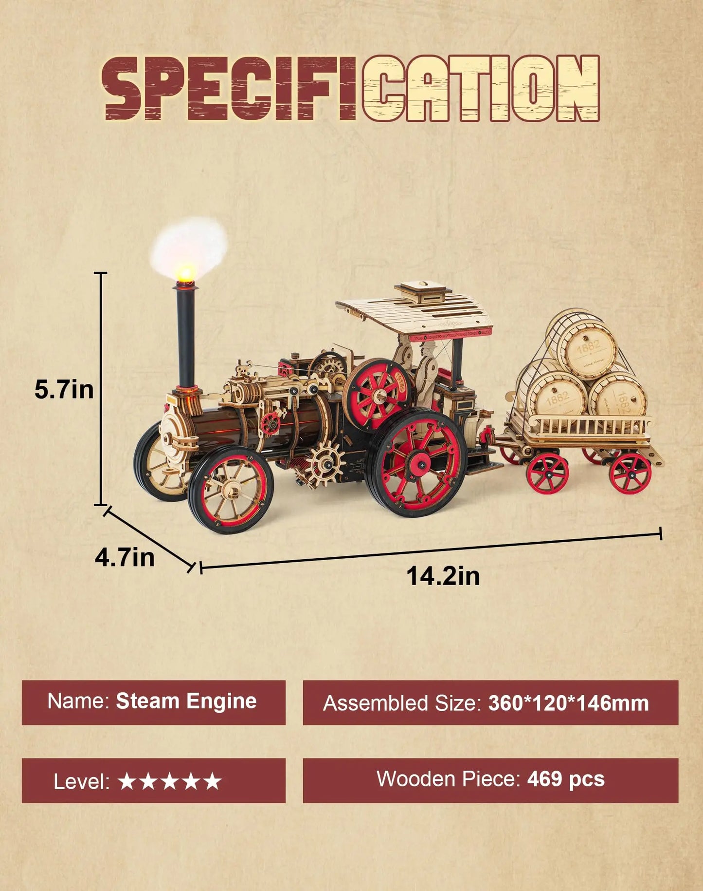 ROKR Steam Engine Mechanical 3D Wooden Puzzle