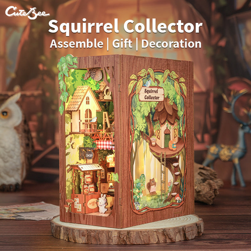 CUTEBEE Squirrel Collector DIY Book Nook Kit