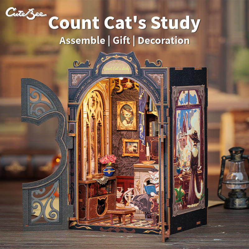 CUTEBEE Count Cat's Study DIY Book Nook Kit