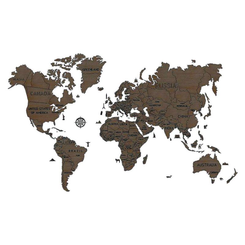 Wooden World Map Dark Wood