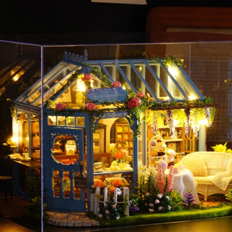 1 DIY Wooden 3D Miniature LED Dollhouse Assembly Model Toy Doll Accessories Children Birthday Gifts Rose Garden