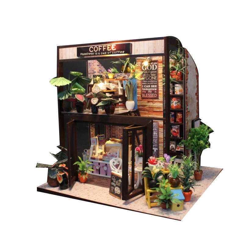 1 child doll house kit miniatures coffee wooden house toy diy miniature dollhouse furnitures casas en miniaturaHappiness is a cup of coffee DIY Dollhouse