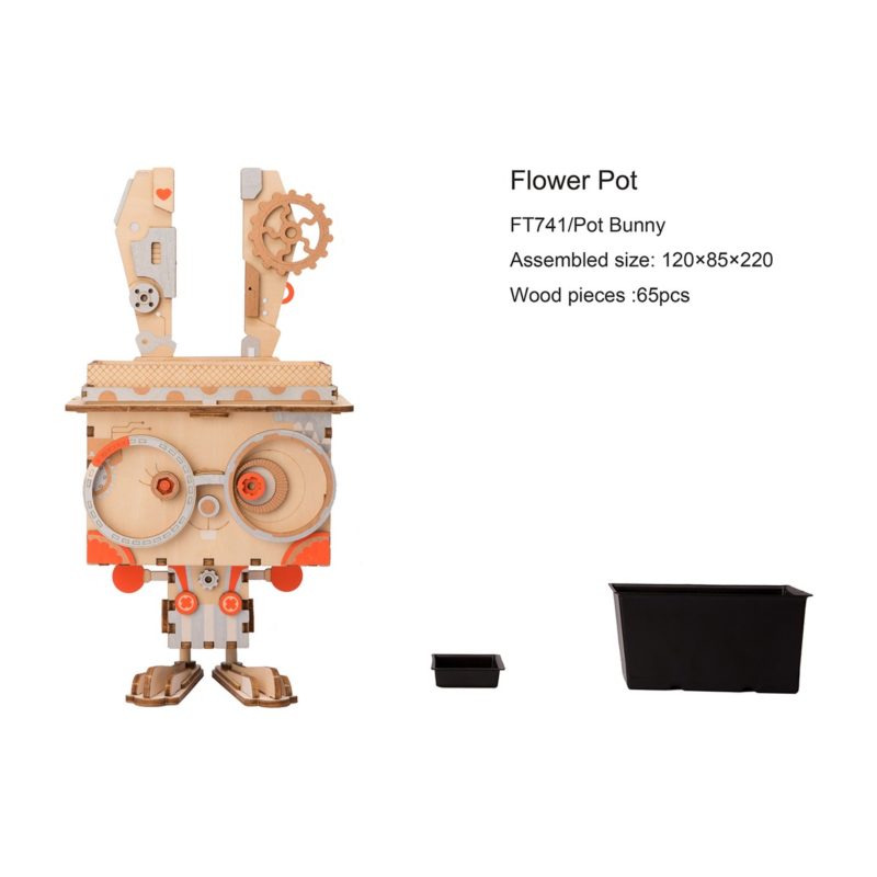 bunny cute robot flower pot 3d wooden puzzle 7