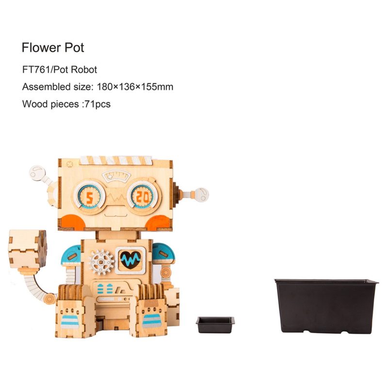 cute robot flower pot 3d wooden puzzle 6