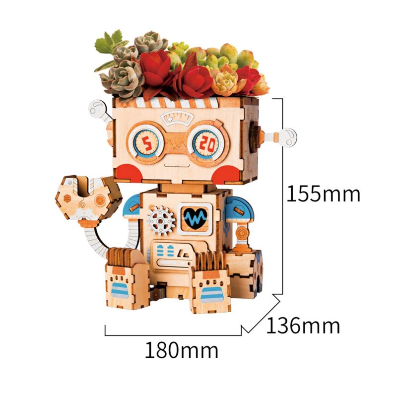 cute robot flower pot 3d wooden puzzle 7