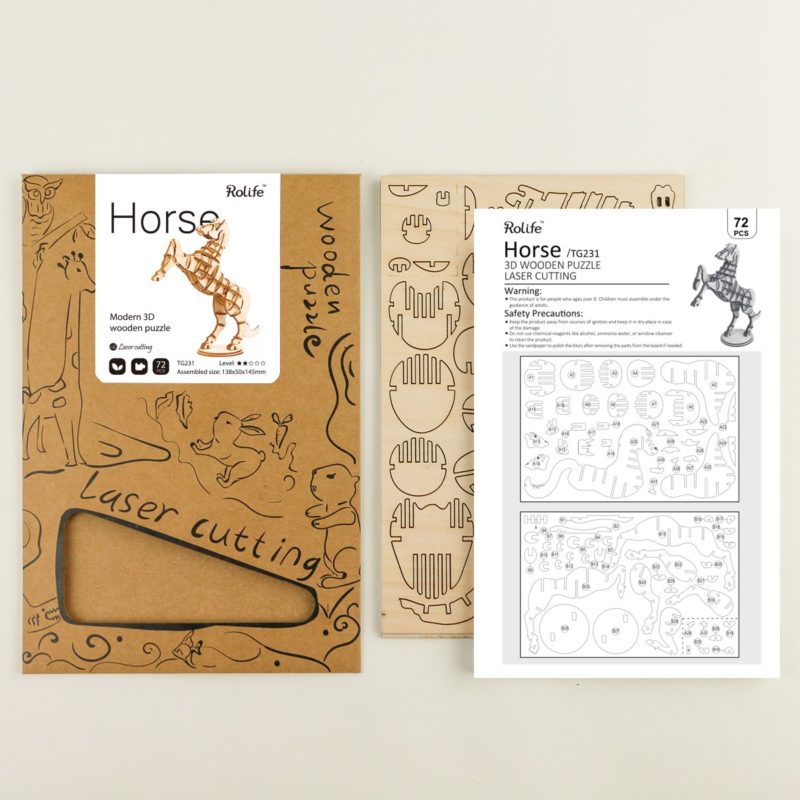 horse modern 3d wooden puzzle farm animals 6