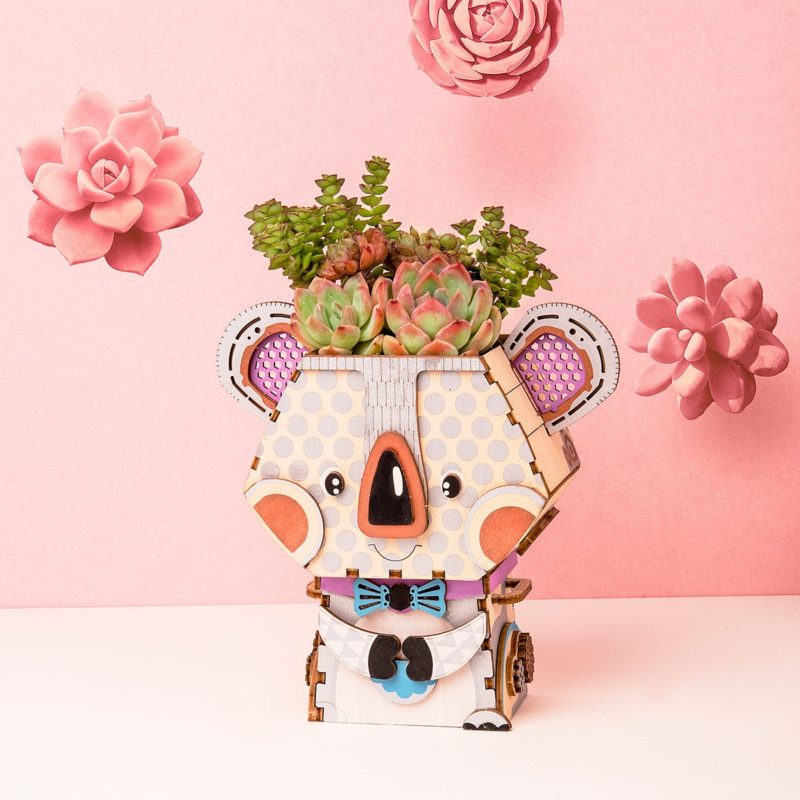 koala cute robot flower pot 3d wooden puzzle 3