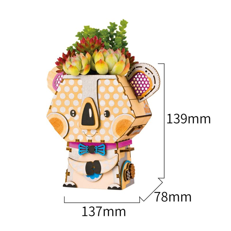 koala cute robot flower pot 3d wooden puzzle 4