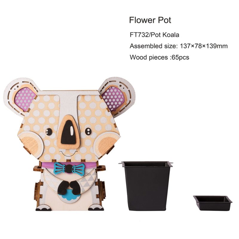koala cute robot flower pot 3d wooden puzzle 5