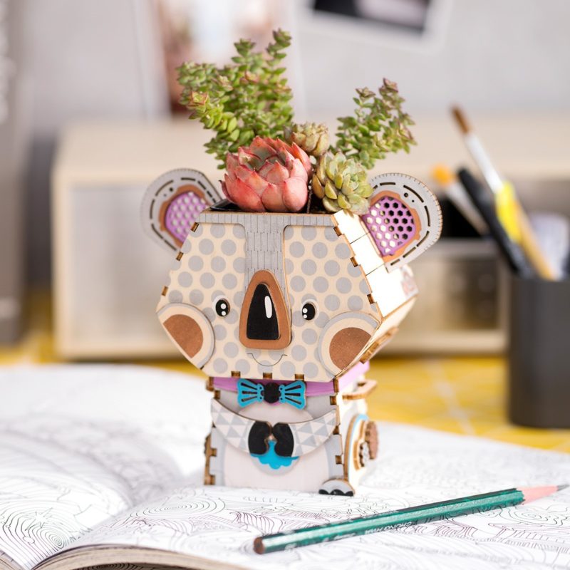 koala cute robot flower pot 3d wooden puzzle