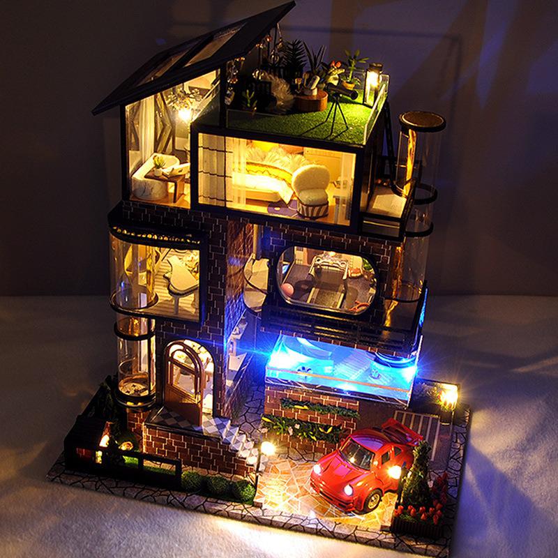 Assemble Diy Doll House Toy Wooden Miniatura Doll Houses Miniature Dollhouse Toys With Furniture Led Lights 4