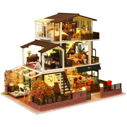 DIY Wooden Doll Houses Miniature Building Kits With Furniture Light Assembly Romantic Big Casa Dollhouse Toys.jpg 5
