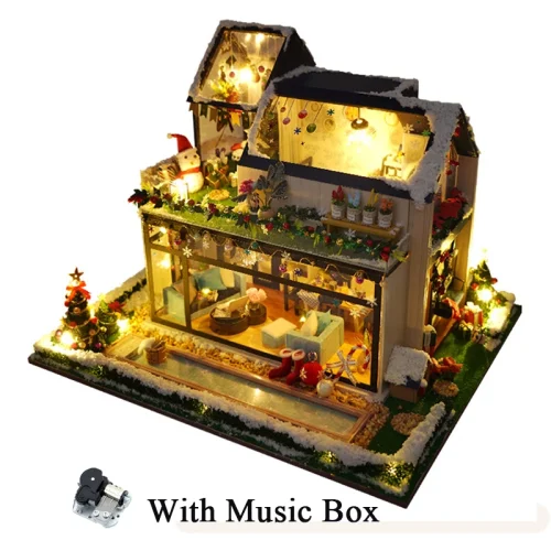 U361DIY Wooden Doll Houses Christmas Casa Miniature Building Kits With Furniture Assembly Dollhouse Toys for Girls