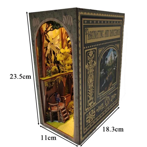 lyt0DIY Wooden Book Nook Shelf Insert Kits Miniature the Wonderful Wizard World Bookends Bookshelf Magic Dollhouse