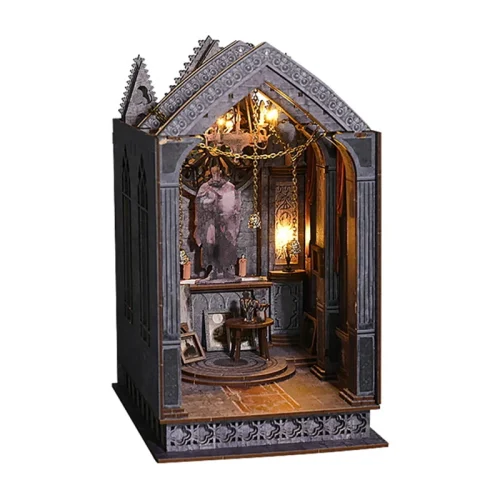 sjGbDIY Wooden Book Nook Shelf Insert Kits Gothic Architecture Bookends Miniature Building Kits Bookshelf For Friends