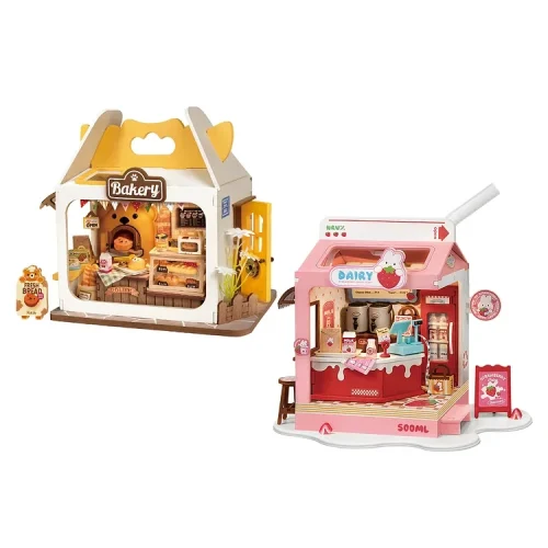 MkBWRobotime Rolife Food Box Shop DIY Miniature House Kit Easy Assembly Building Block Kits for Children