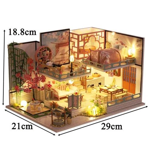 cSF3DIY Wooden Doll House Japanese Casa Miniature Building Kits Dollhouse With Furniture Lights Villa for Girls
