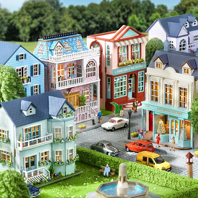 hbRMCUTEBEE DIY Miniature House Kit Wooden Dollhouse Furniture with LED Mini Home Villa Garden Model Toy