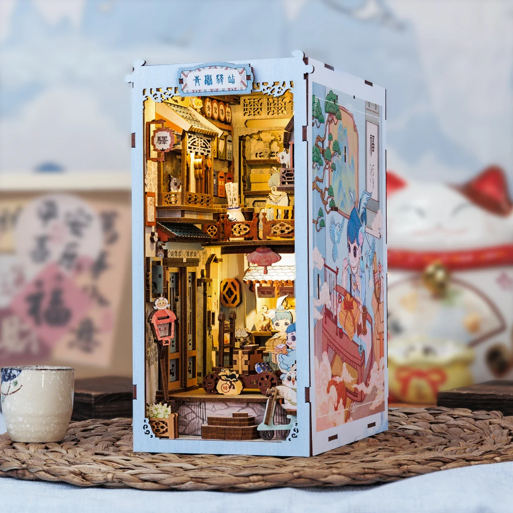 Rolife DIY Wooden Book Nook Bookshelf Insert Miniature Dollhouse