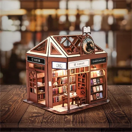 mJ3KNEW DIY Wooden Bookstore Casa Doll Houses Miniature Building Kits With Furniture Pet Shop Dollhouse for
