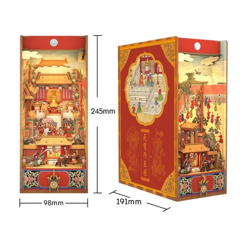 7BOgDIY Wooden Book Nook Shelf Insert Kits Chinese Lantern Festival Bookends Miniature Building Kits Bookshelf For