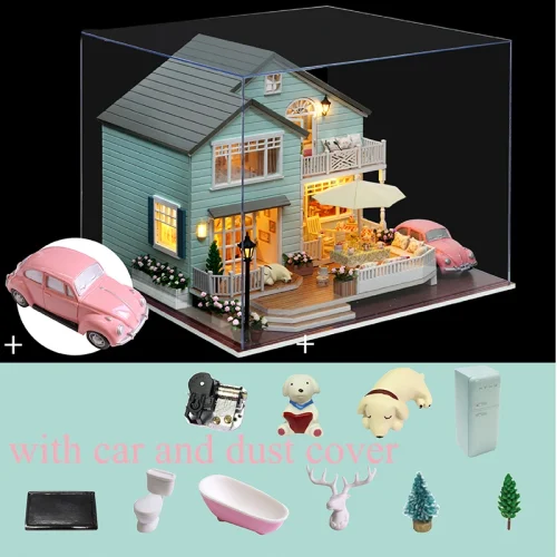 d2JmDIY Wooden Casa Doll Houses Queen Town New Zealand Miniature Building Kits Dollhouse With Furniture LED