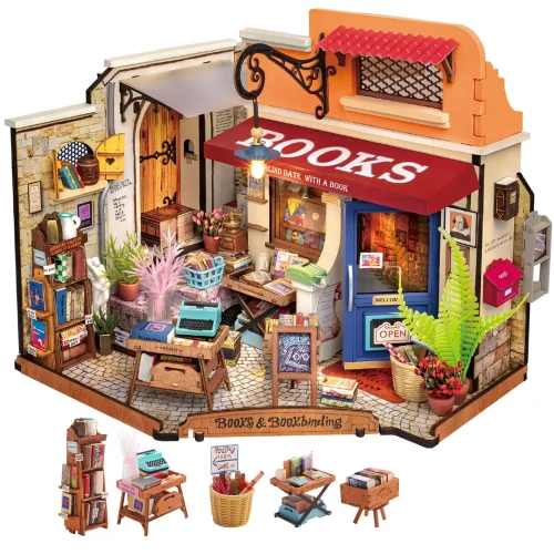 Robotime Rolife Corner Bookstore DIY Dollhouse